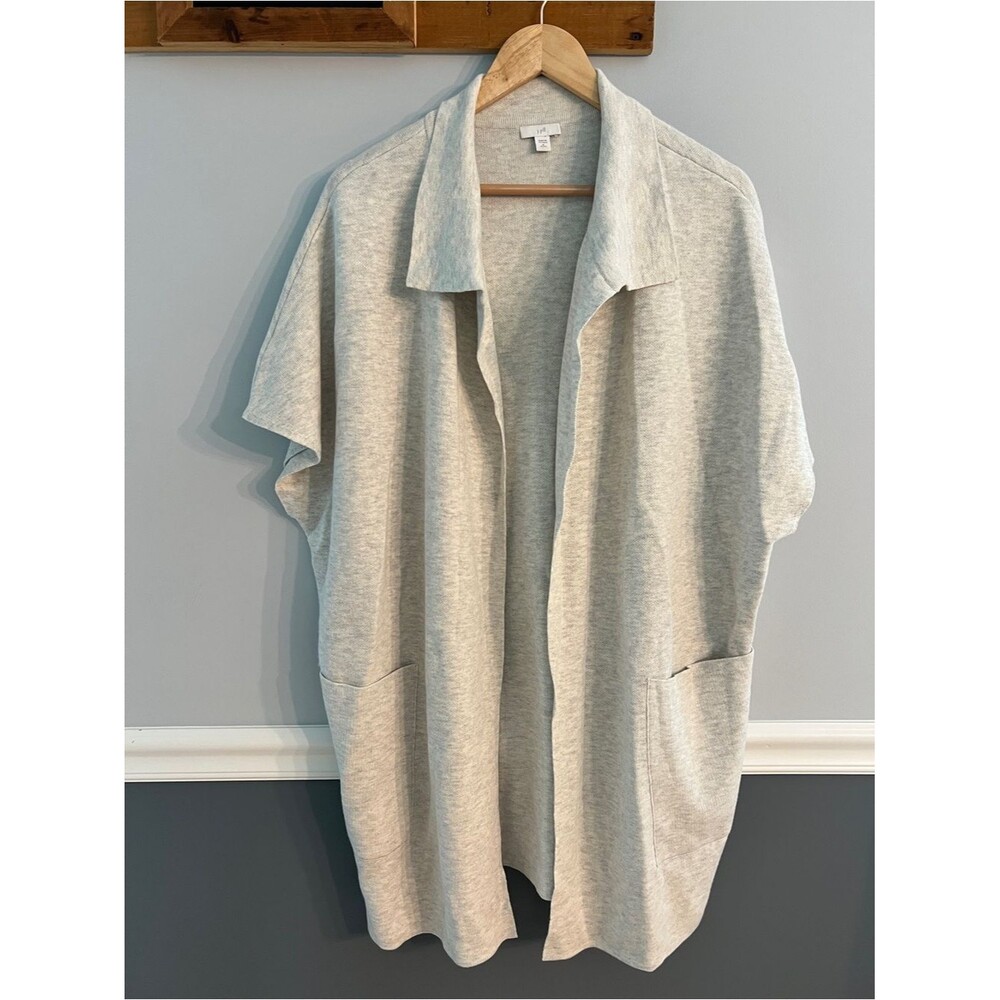 J. Jill Petite Open Front Cardigan Sweater Heather Gray Short Sleeve